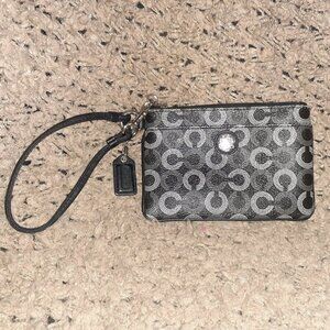 COACH-Op Art Dot C Wristlet-Black/Silver/White-Excellent